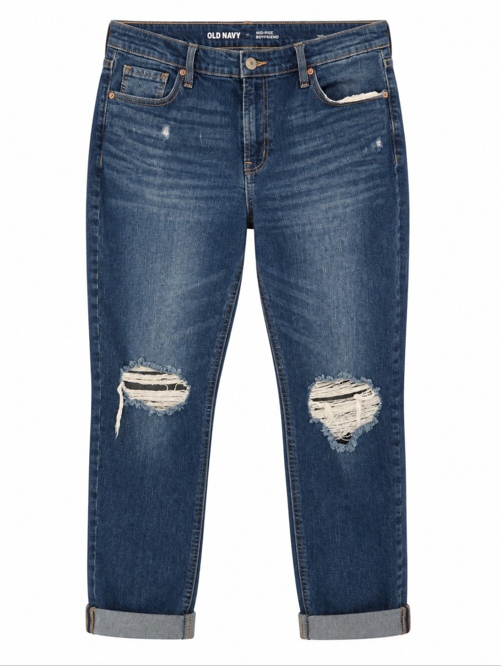 Old Navy Mid-Rise Boyfriend Jeans Size 12 Distressed Dark Wash Denim